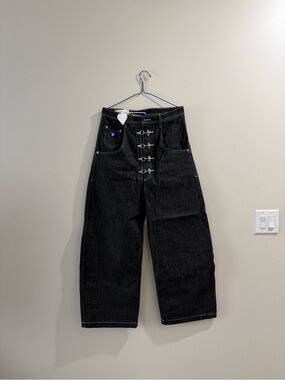 Aelfric Eden Black Wide-Leg Jeans with Front Buckle Detail